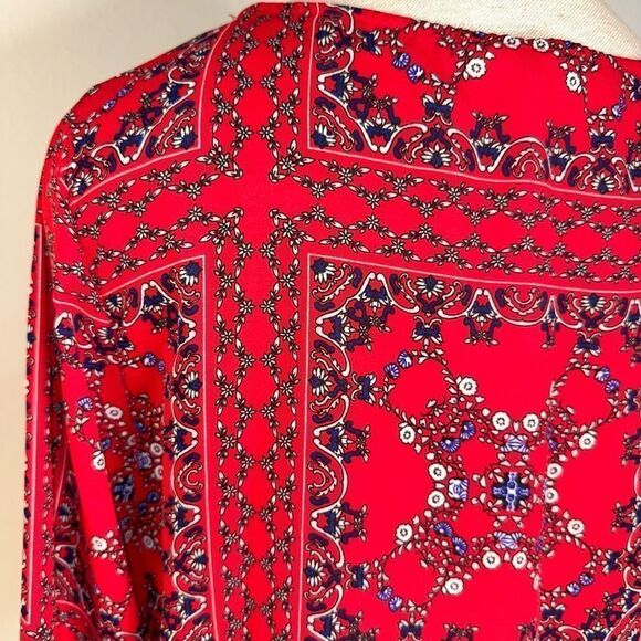 Altar’d State Red Boho Bandana Bell Sleeve Blouse Womens Small Preppy Chic - Picture 5 of 11